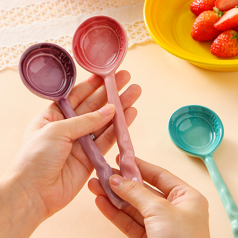 Colorful ceramic long-handled spoon creative high-value household small Spoon soup spoon dessert spoon spoon spoon tableware wholesale