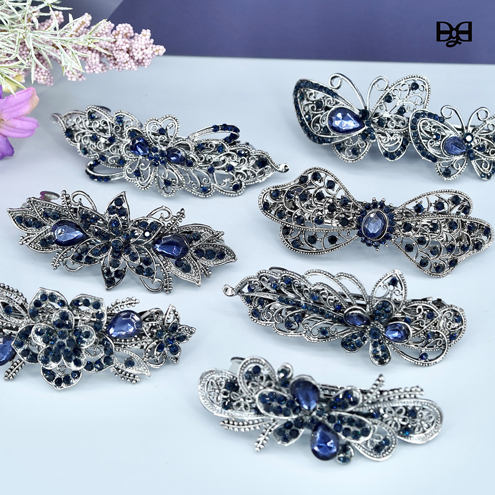 Neue vintage frühling clip strass haarnadel damen haar zubehör kopfschmuck schwarz haarnadel blume pferdeschwanz clip schmuck großhandel_voghion.com