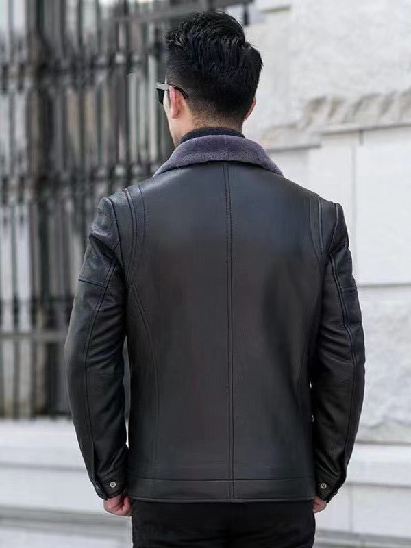 2023 Winter Haining fur integrated leather coat men's handsome slim fit short suit collar jacket fur casual jacket
