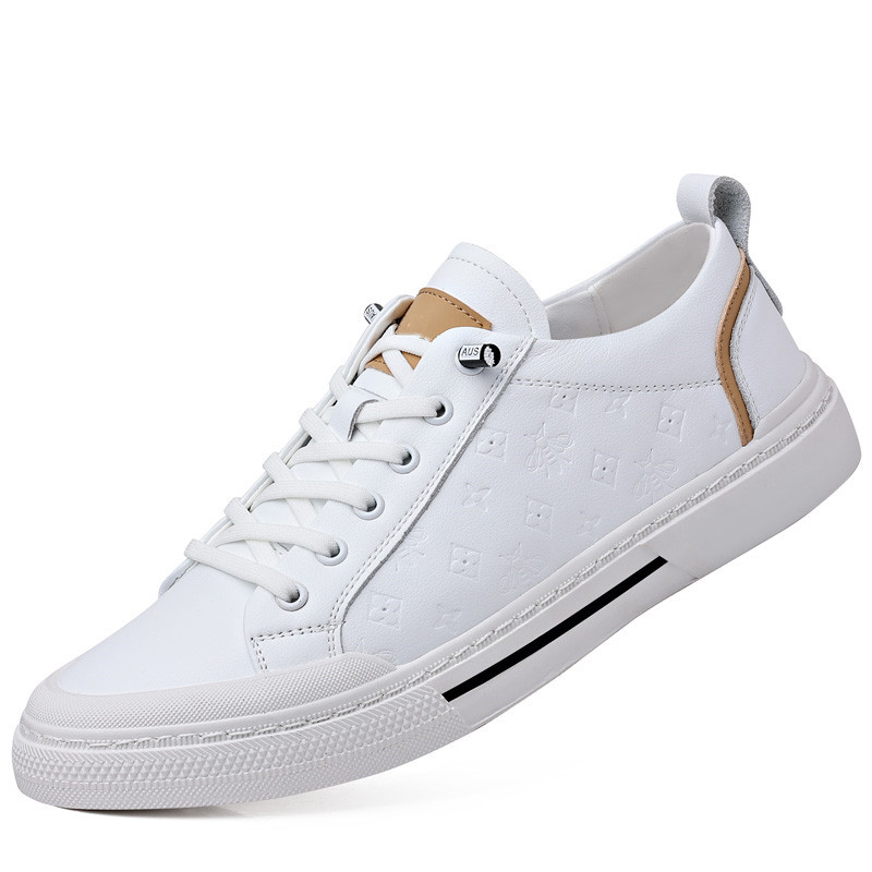Men's Casual Shoes 2024 Spring and Summer New Korean Style Trendy Leather Shoes Men's Breathable Single-layer Shoes Soft-soled White Shoes Men's All-match