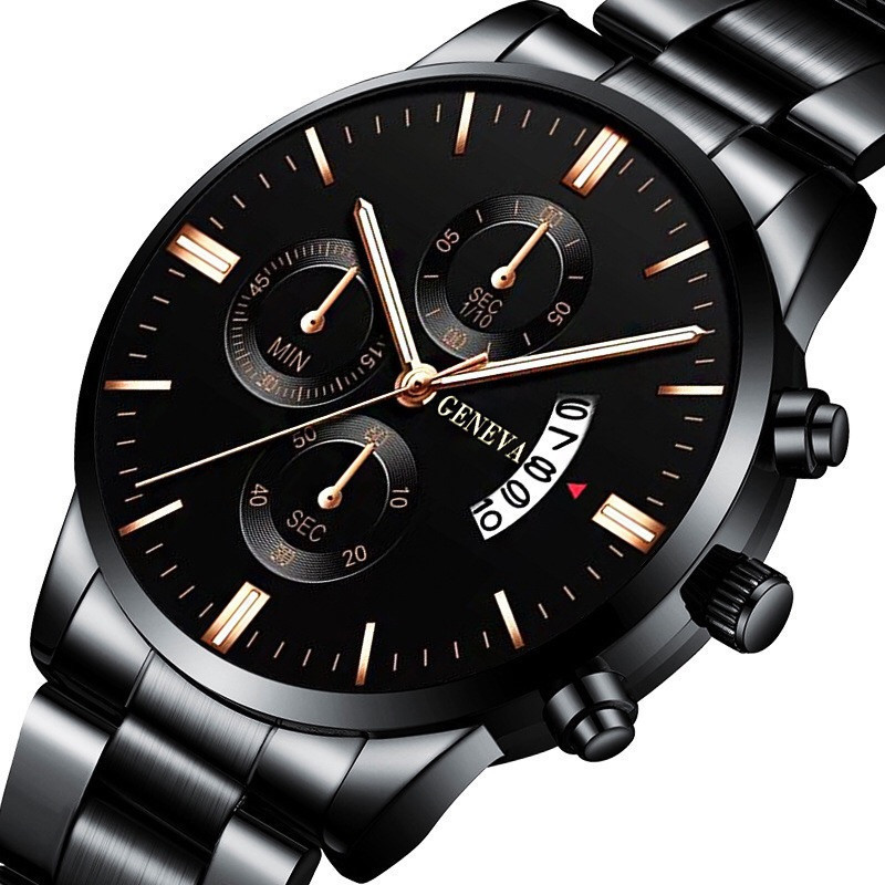 Heißes Angebot Explosive Drei-auge herren Stahl Gürtel Uhr Business Freizeit Kalender Quarzuhr männer Spot_voghion.com