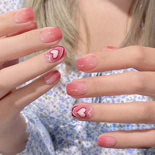 Wearing nail nail patch nail patch fake nail finished detachable love heart short nail sticker wholesale