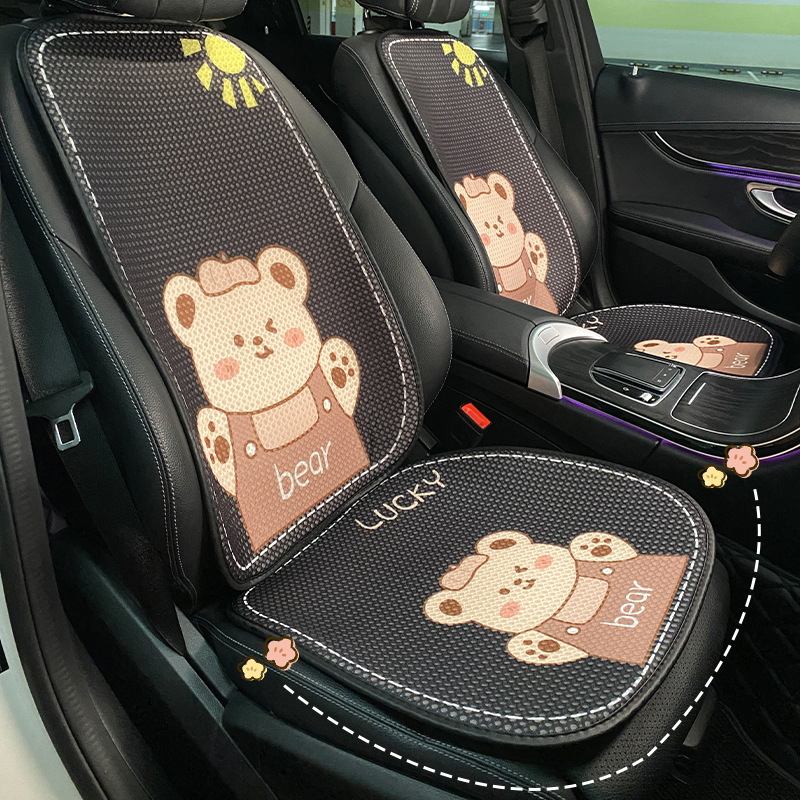 Summer black car seat cushion simple and comfortable ice silk mesh cloth edging four seasons Universal cartoon bear car seat cushion_voghion.com