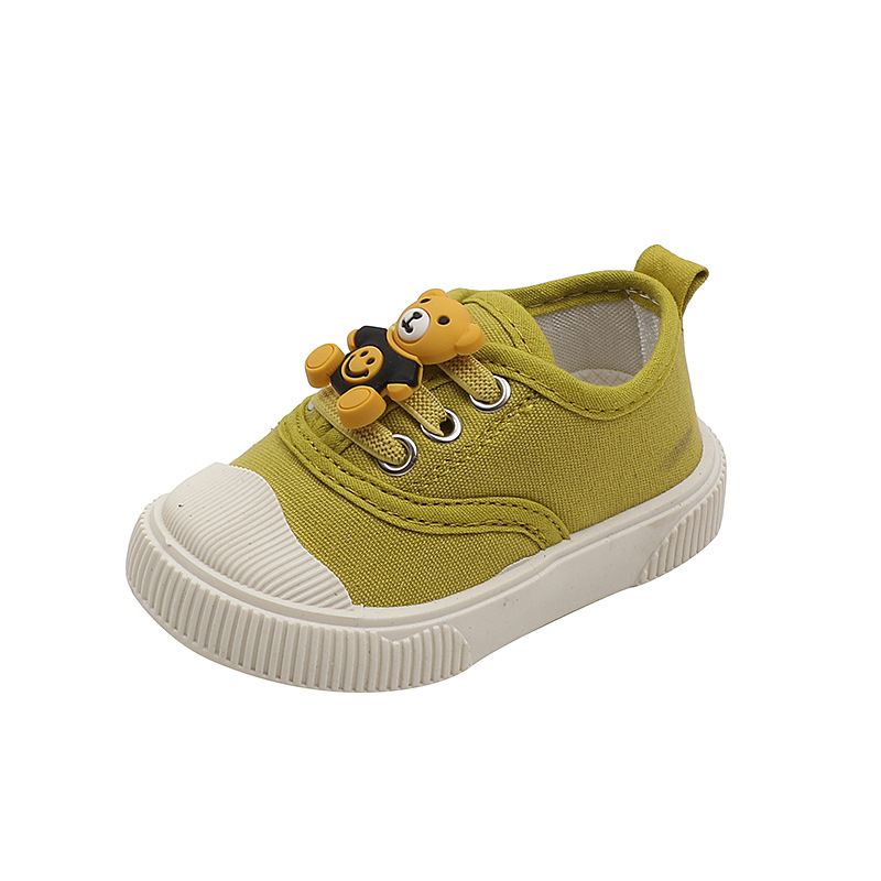 2024 Spring and Autumn Baby Shoes Cartoon Bear Soft Sole Toddler Shoes Men's and Women's Shoes Baby Shoes Canvas Shoes