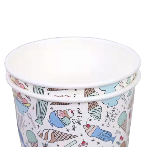 Disposable ice cream paper bowl customized logo yogurt cup ice cream dessert paper bowl printing paper cover ice cream cup