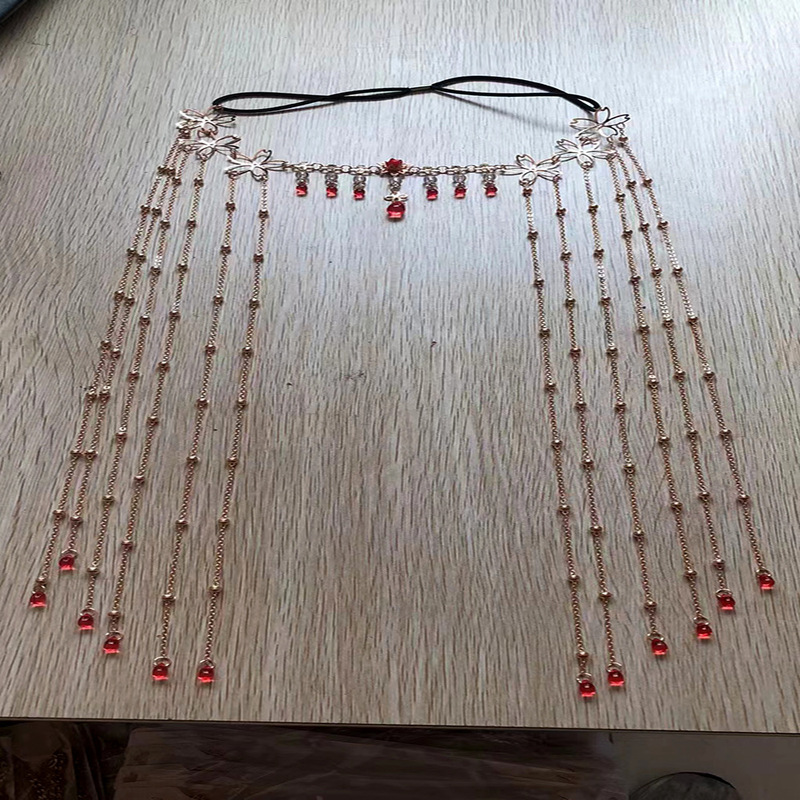 ネットの赤い同モデルの花の流蘇の眉の心は復古の仙気の水滴のかんざしの面のカーテンの額を飾って漢服の古風な髪飾りを飾ります。|undefined