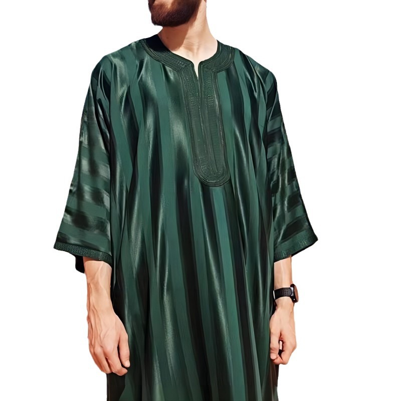 2023wish Amazon cross-border hot men's embroidery Arab youth dark green Muslim robe men