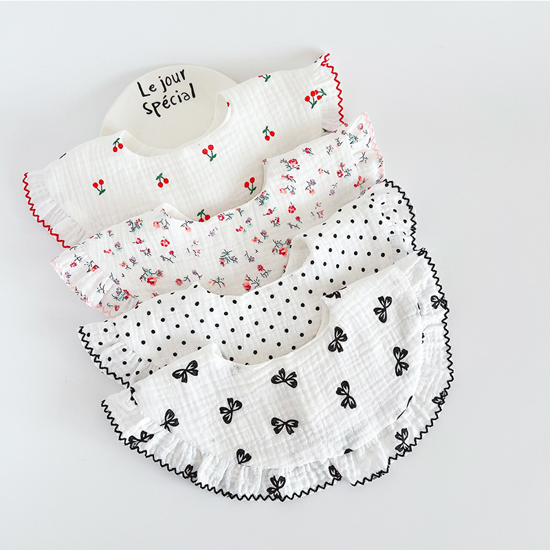 ins Korean style new round big lace baby bib breathable gauze baby bib 0-2 years old Bib
