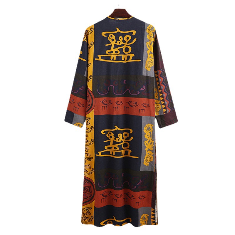 2023 New Southeast Asian Men Casual Oracle Elephant Ethnic Print Long Long Sleeve Robe Dubai Robe