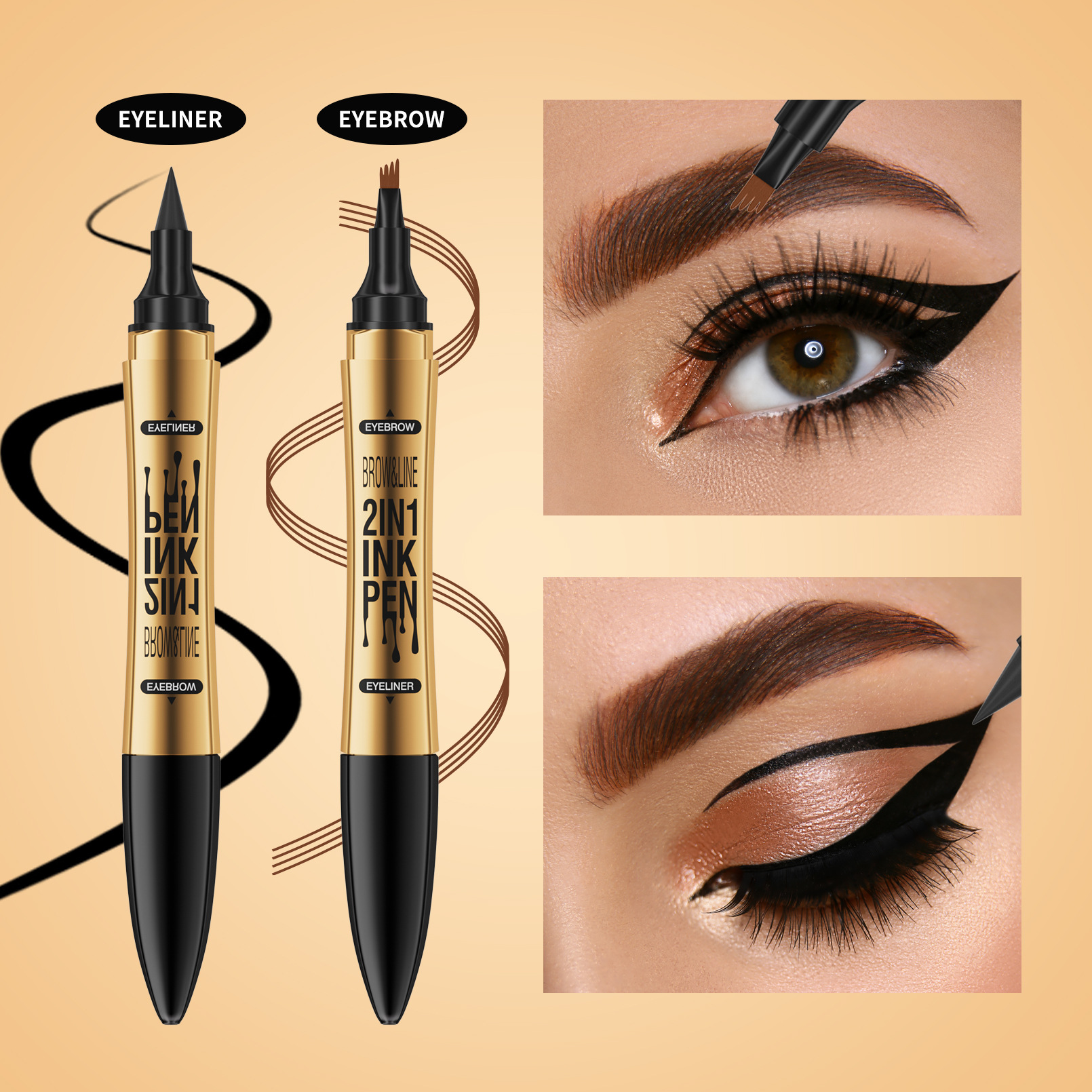 Double-headed two-in-one four-prong liquid eyebrow pencil waterproof eyeliner non-blooming imitation wild-pronged eyebrow pencil cross-border