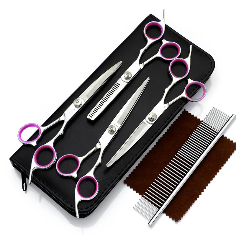 Factory direct pet beauty scissors professional dog hair trimming straight shear curved shear Teddy hair cutting row comb set