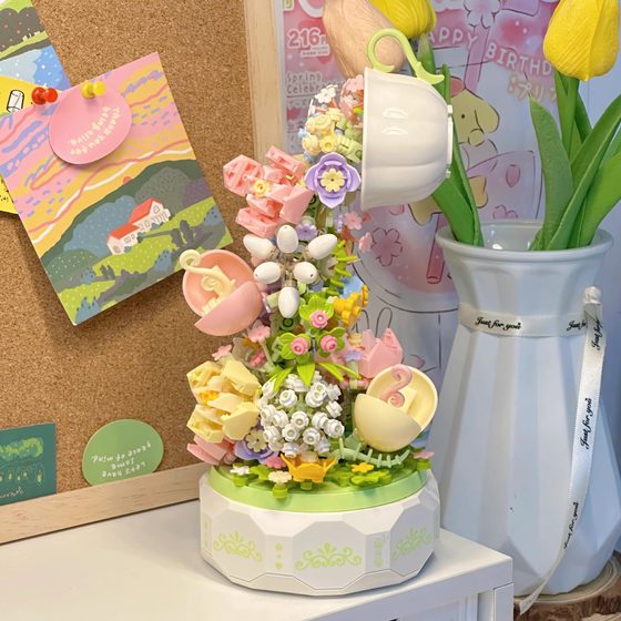 Compatible with Lego online celebrity building blocks flower pot bouquet rose assembled toy Chinese Valentine's Day Teacher's Day gift wholesale