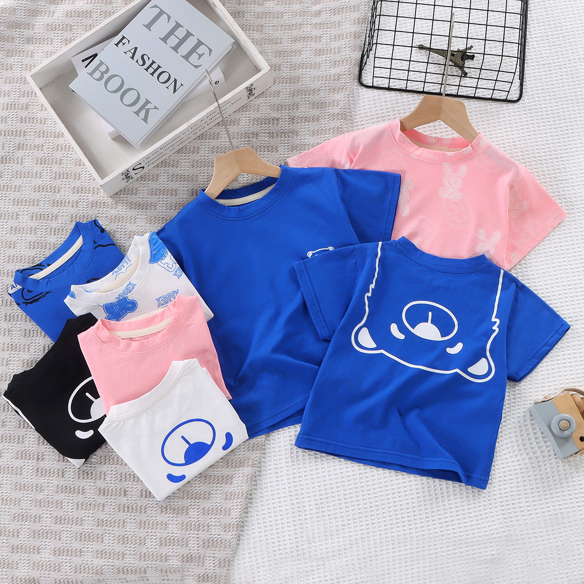 Children's Short-sleeved Cotton T-shirt 2024 New Boys and Girls Cartoon Single Top Baby Korean Top Instagram Style Children's Wear