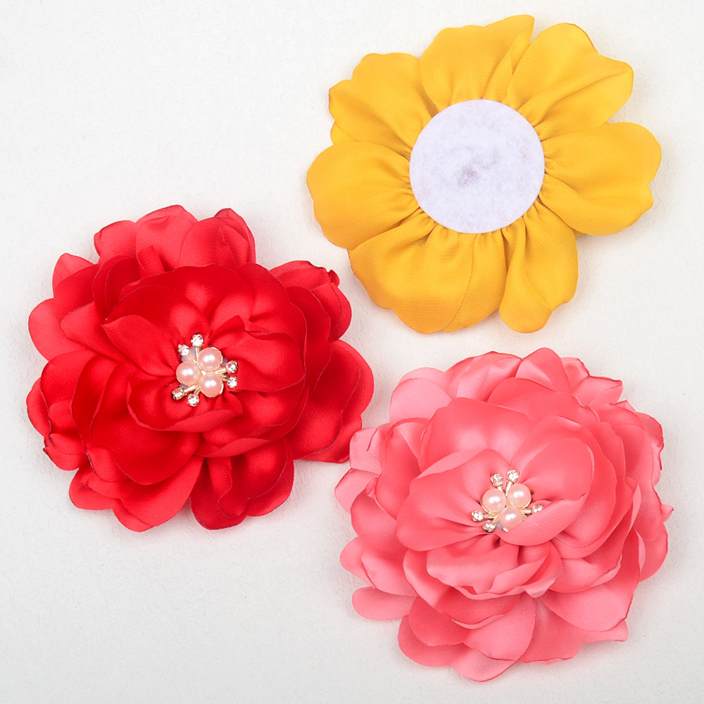 New Handmade Burned Edge Flower Fabric Pearl Flower Core Baked Edge Flower diy Hair Ornaments Headdress Flower Shoes and Hats Accessories