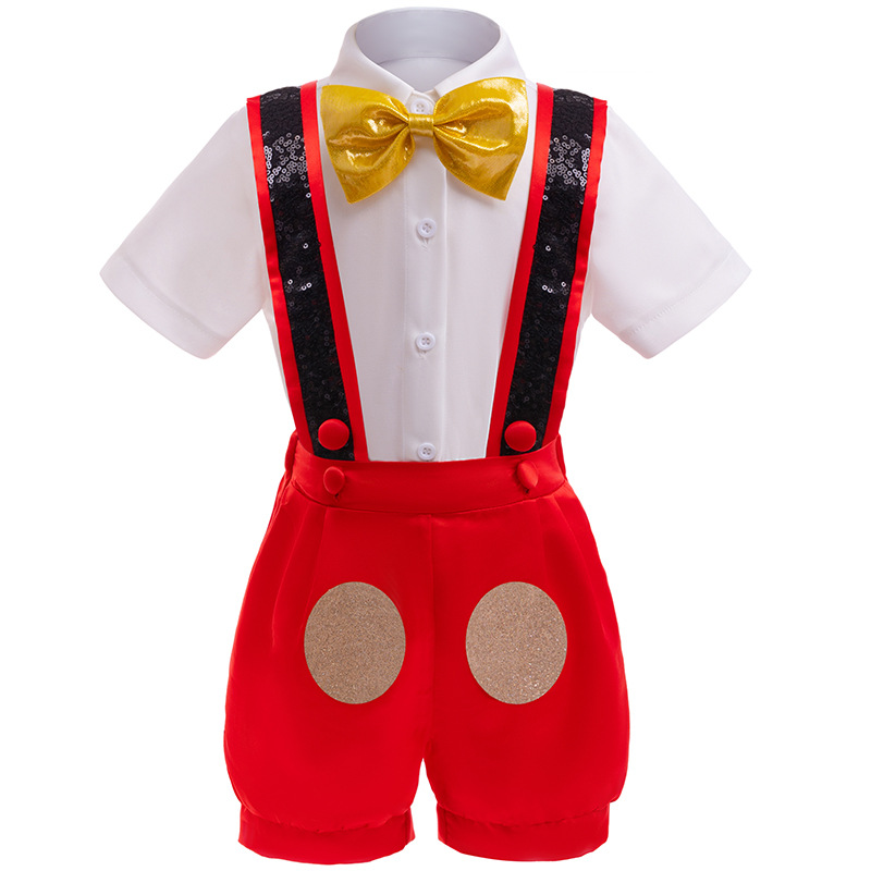 Foreign trade new cosplay Mickey children's three pieces suit Christmas stage performance dress strap suit