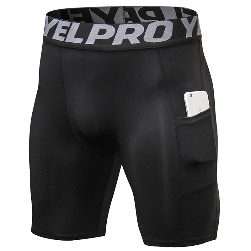 Men's PRO Fitness Shorts with Pocket Sports Running Training Sweat-wicking Quick-drying Elastic Tight Shorts 1084