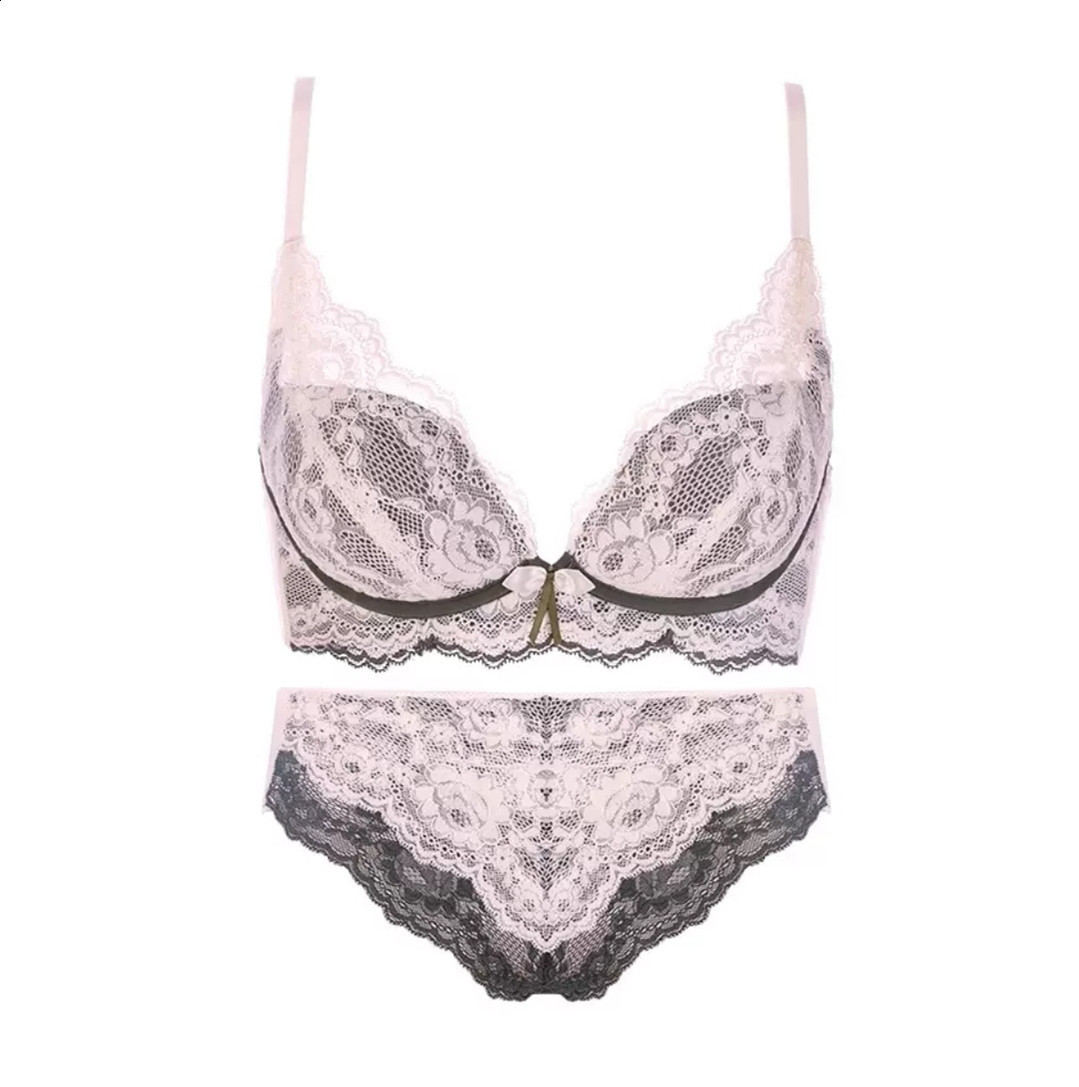 Cross-border Underwear Sexy Lace Women's Small Chest Flat Chest Large Gathering Adjustable Underwear Women's Bra Set