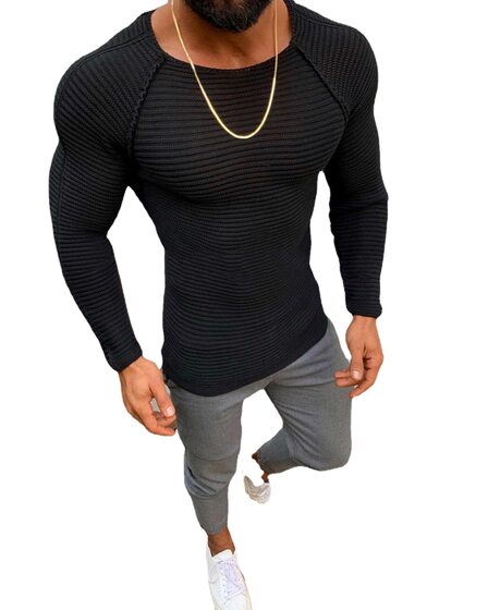 2021 autumn and winter Europe and the United States foreign trade Men's new slim long sleeve round neck solid color sweater men's sweater