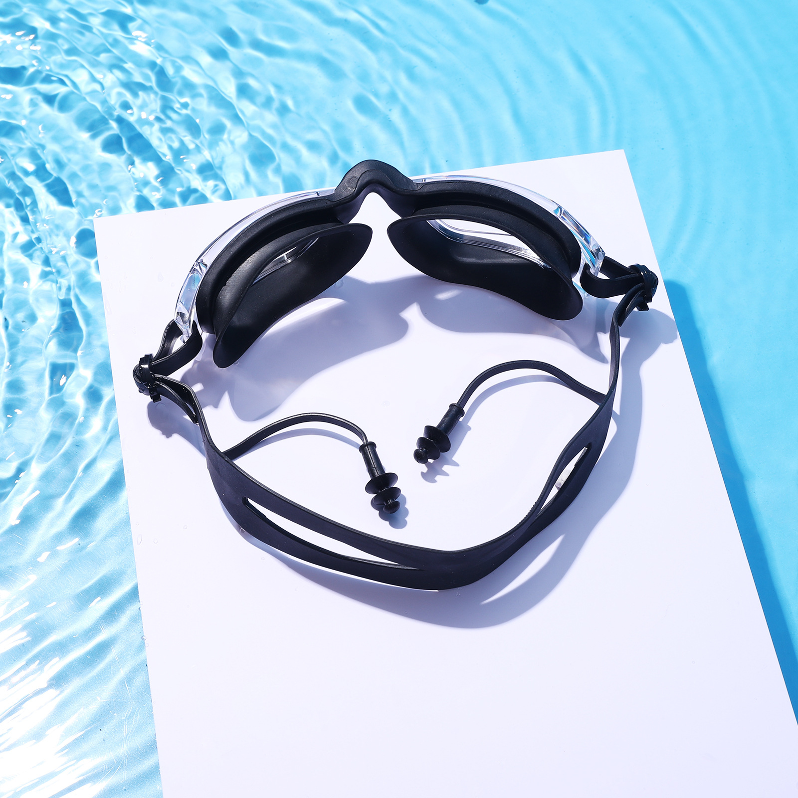 Spot men and women adult silicone goggles wholesale waterproof anti-fog HD transparent one-piece earplugs swimming glasses equipment