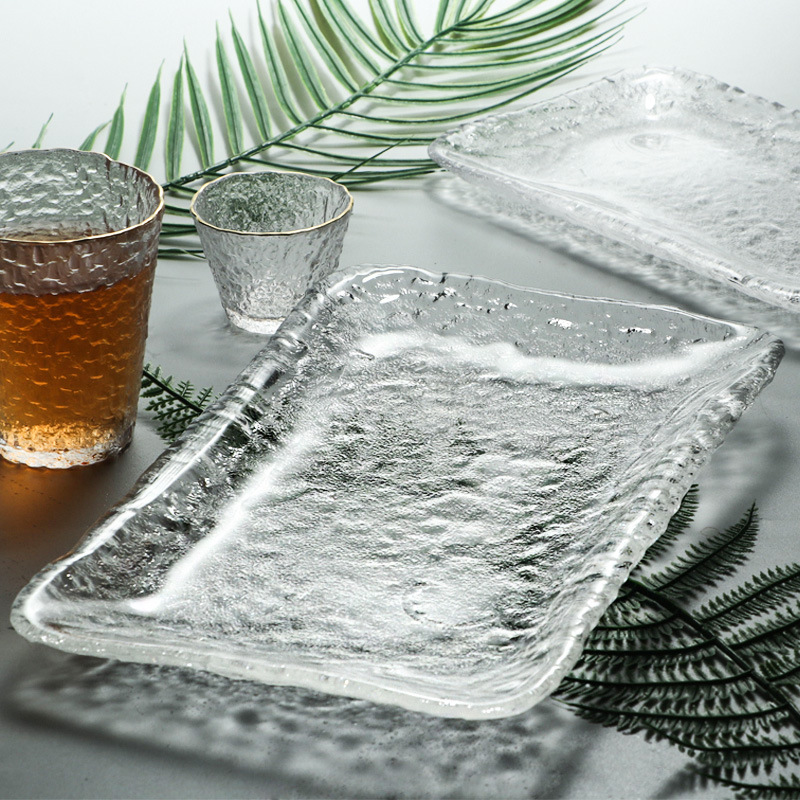 Japanese Style Ice Dew Glass Tea Tray Simple Household Small Tea Table Simple Kung Fu Tea Set Creative Pot Bearing Dry Brewing Table Tray