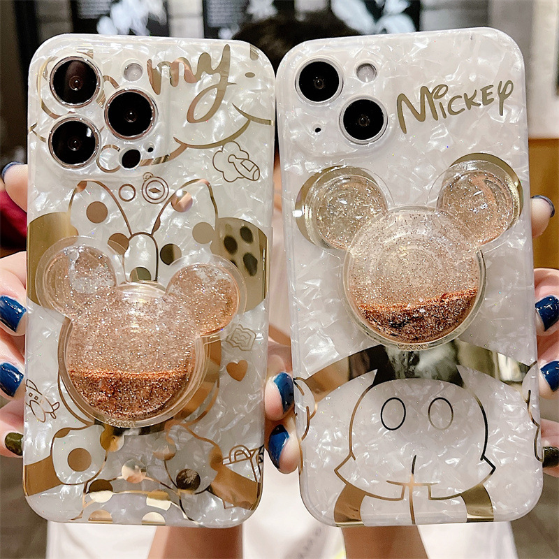 Trendy brand hot stamping shell pattern suitable for Apple 14 Promax mobile phone case iPhone 15 quicksand stand 11 cartoon female