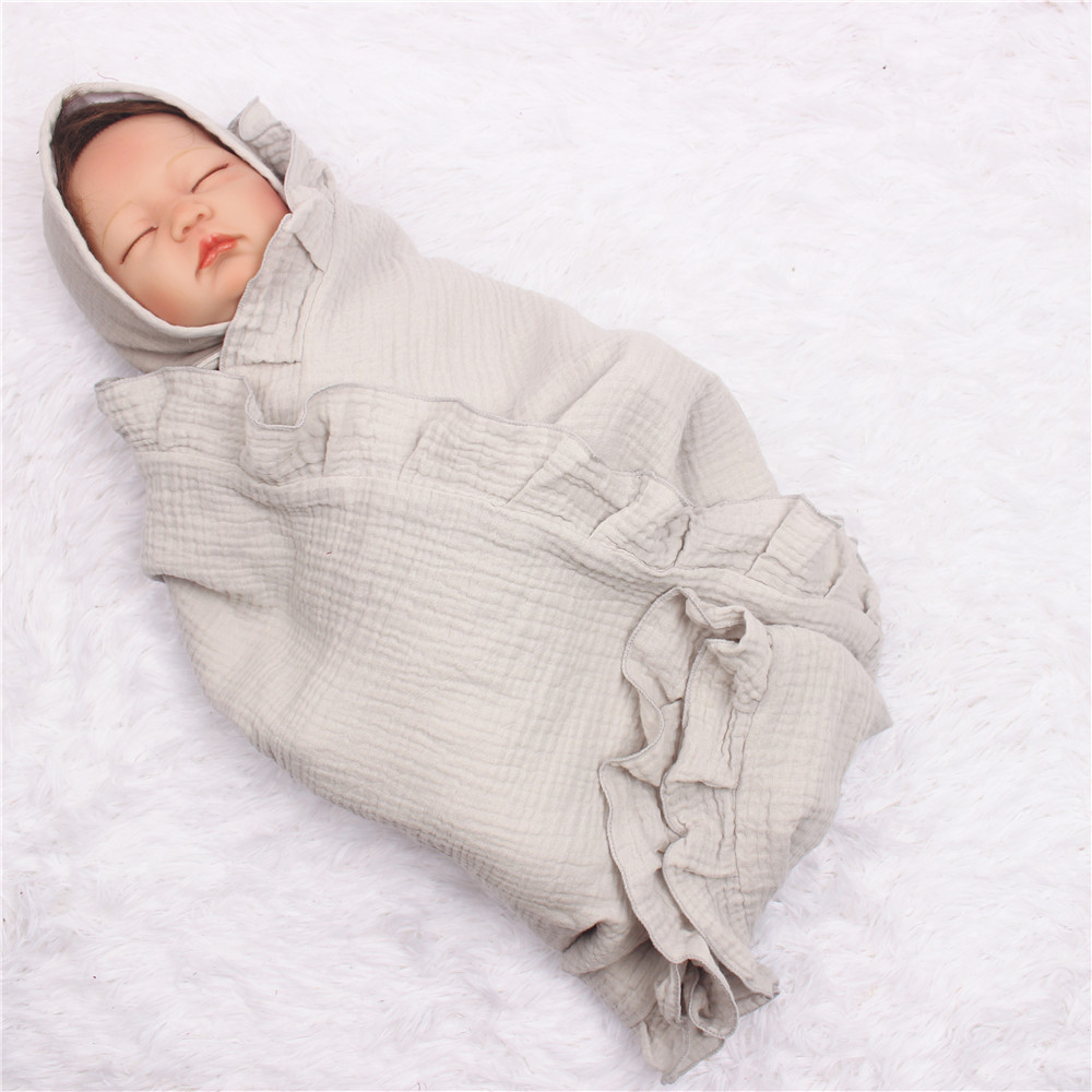 欧美新款儿童木耳边毯子muslin棉纱布包巾襁褓婴儿抱被盖毯