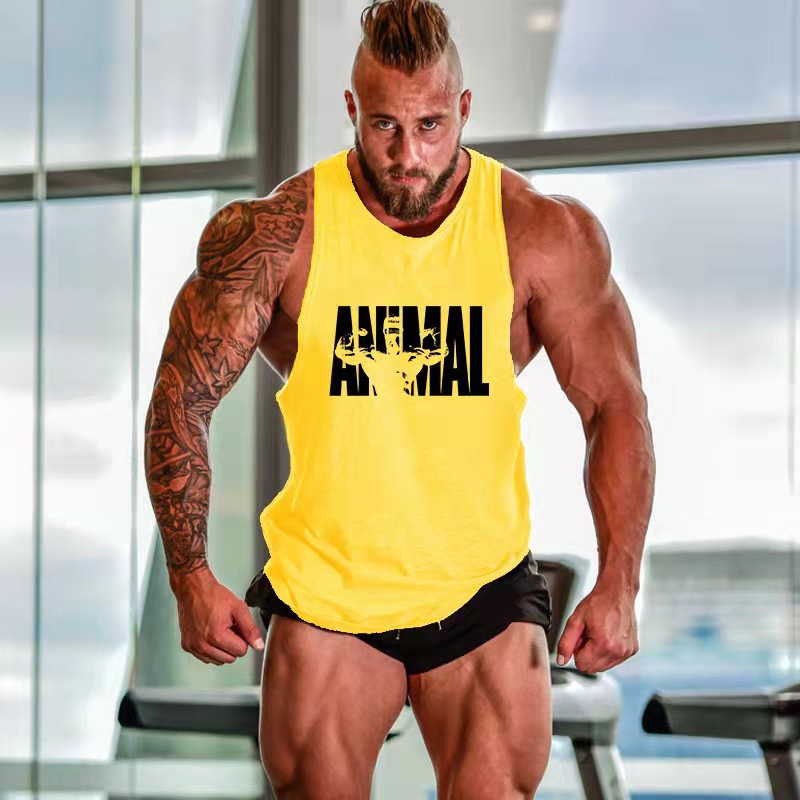 Spring and Summer New Sports Vest Men's Muscle I-shaped Waistcoat Training Sleeveless T-shirt Trendy Men's Casual Loose Fitness Clothes