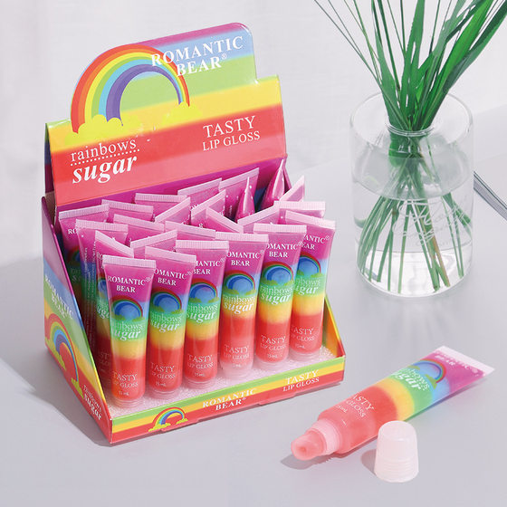 Cross-border Hot Rainbow Lipstick Colorful Ripped Lip Gloss Sequins Rainbow Jelly Lipstick Delicious Lipstick Bright Lips