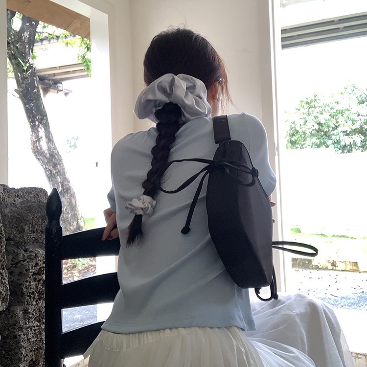 Korean Style Ins Niche Ballet Style Women's Bag Crossbody Saddle Bag Bow Nylon Shoulder Underarm Bag Handbag for Women