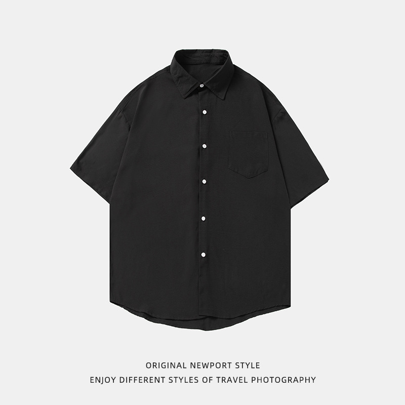 Korean men's smooth draping short-sleeved shirt men's summer new pure color couple casual loose shirt jacket