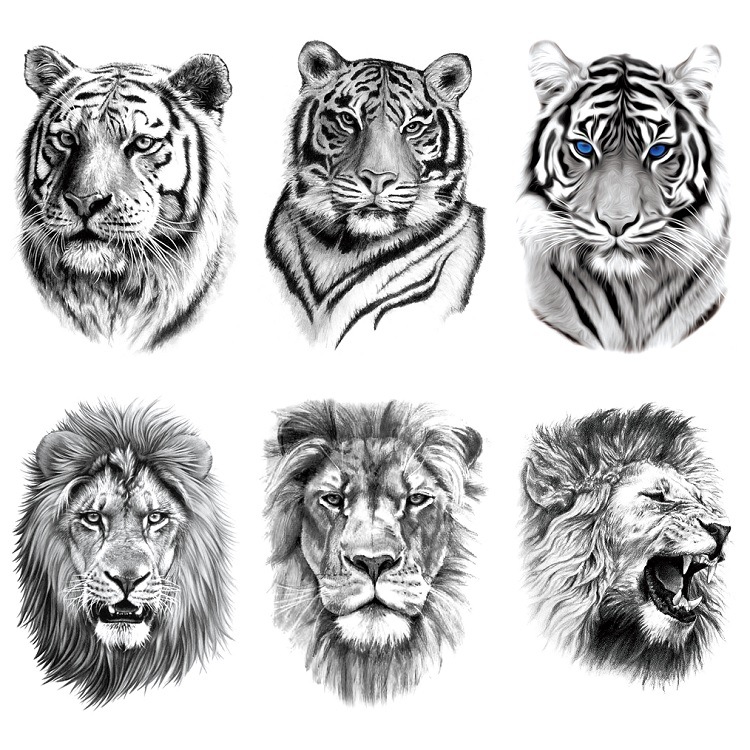 Tiger Tattoo Sticker Half Arm Lion Large Pattern Water Transfer Cross Border AliExpress Amazon Set Spot