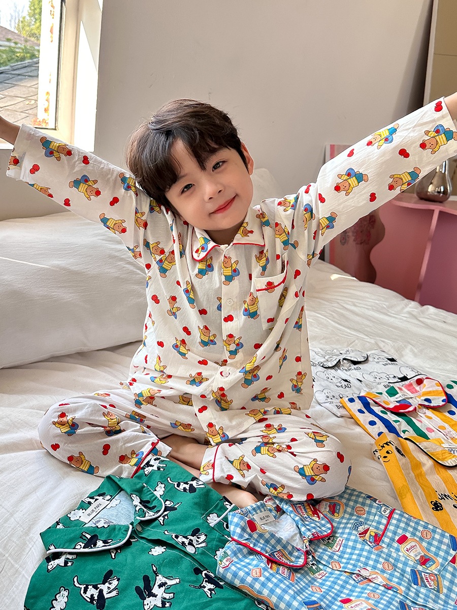 Children's Spring and Autumn Season New Long Sleeve Thin Pajama Set for Boys and Girls, Including Medium and Large Size, Cartoon Casual Home Wear Set