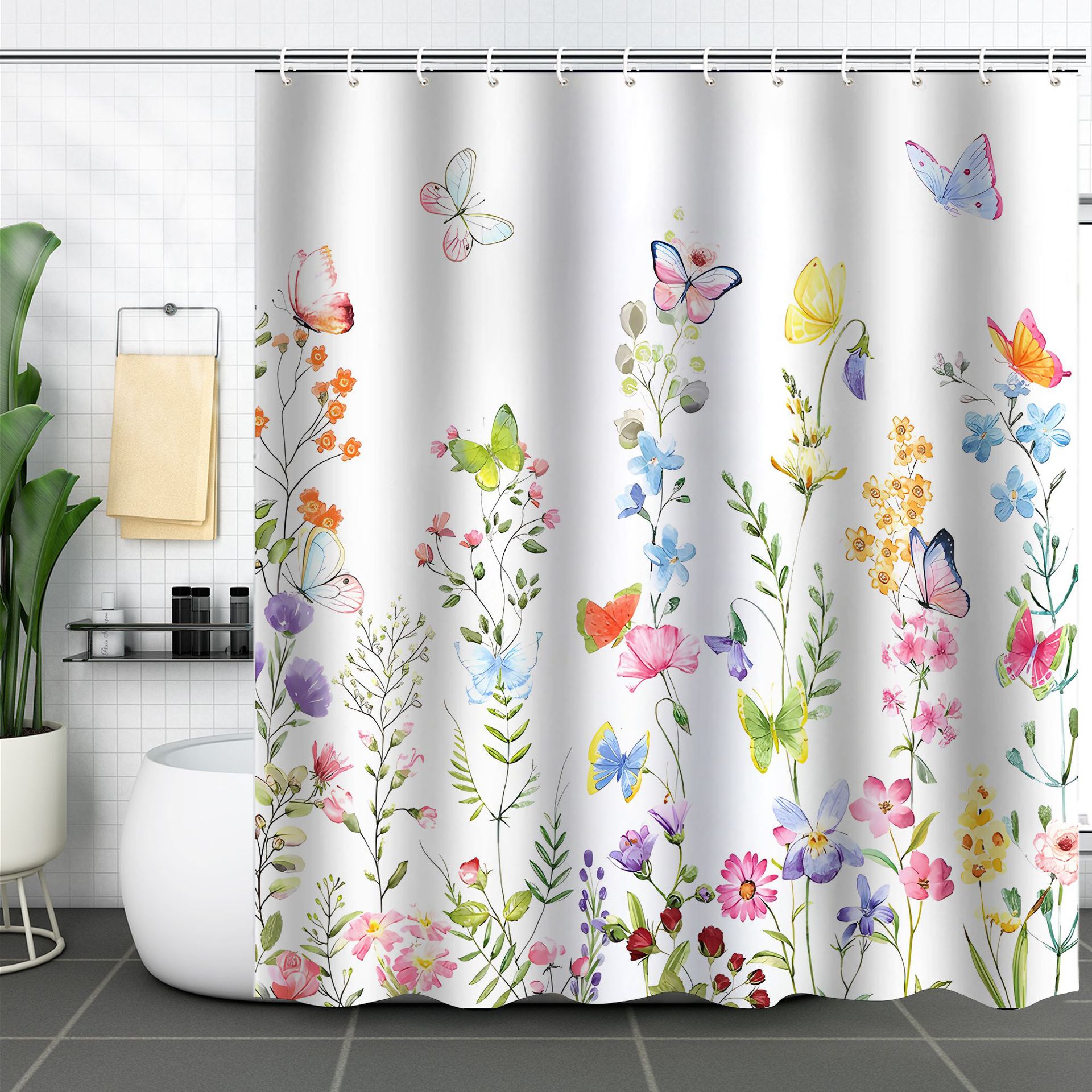 Bathroom Curtain Amazon Green Plant Shower Curtain Waterproof Mildew-proof 3d Digital Printing Flower Forest Bath Curtain Partition Punch-free