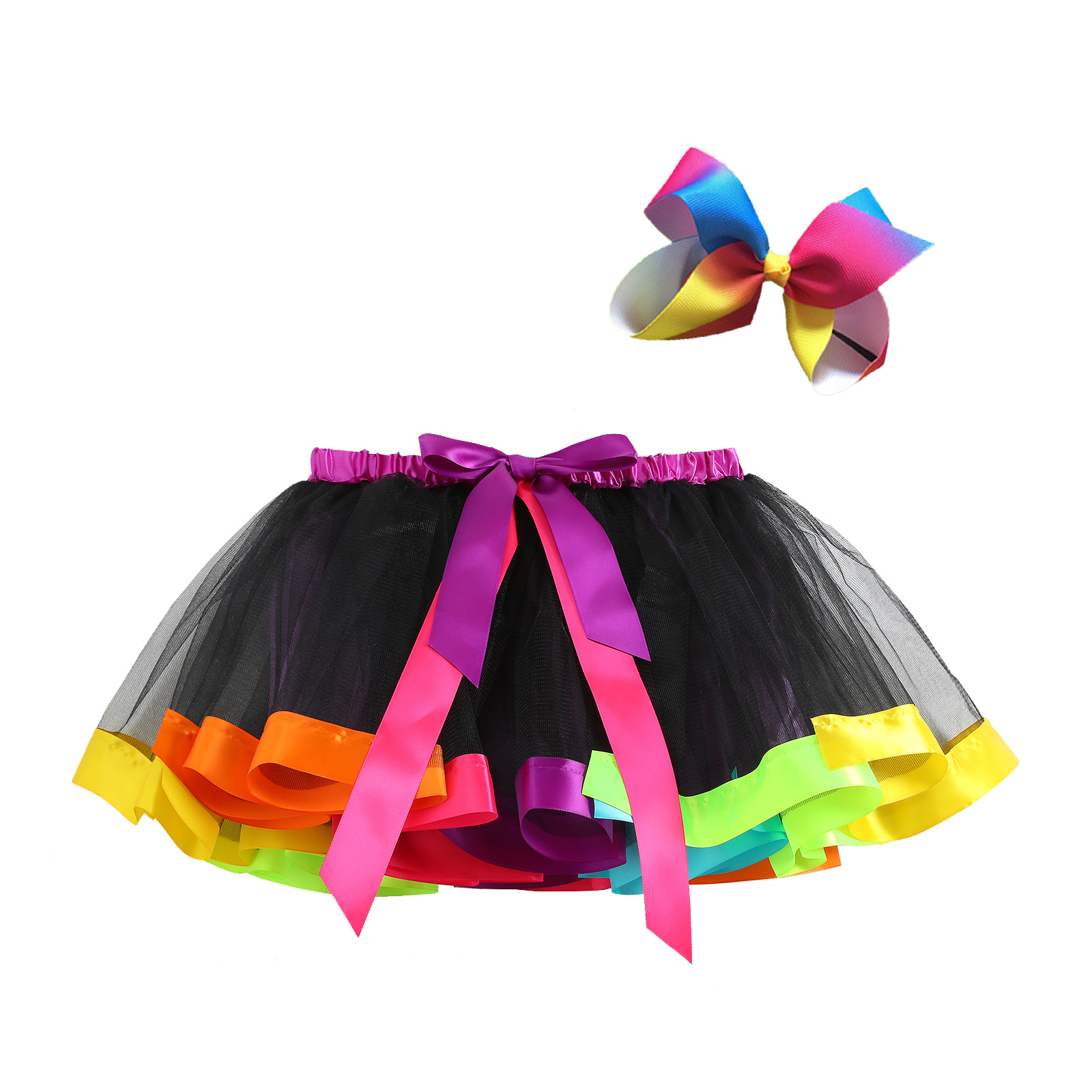 European and American Mesh Rainbow Skirt Children's tutu Half Princess Skirt with Bow Headwear baby dress