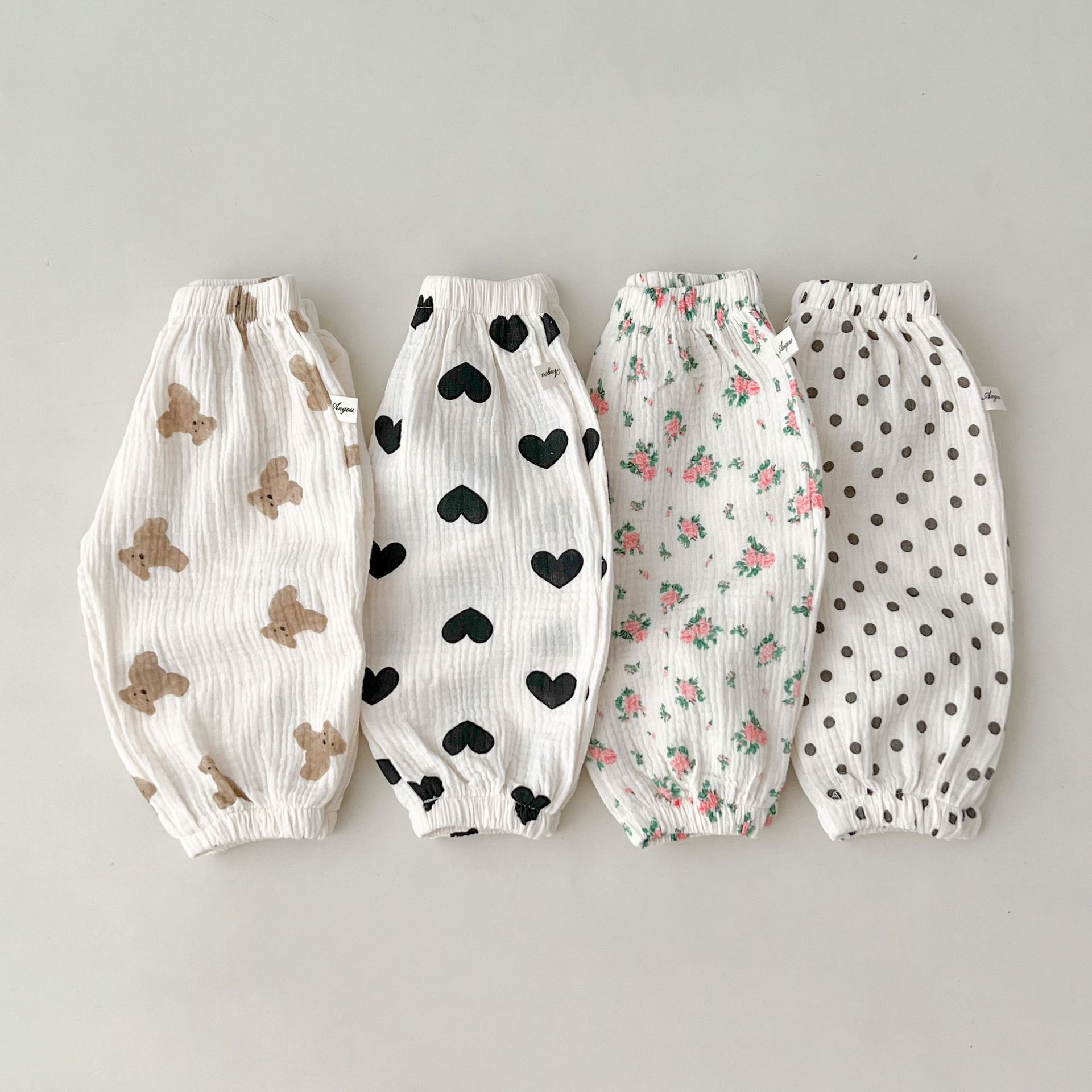 Korean style anti-mosquito pants for infants and children new spring and summer Western style boys and girls baby gauze soft chic big PP Bear trousers