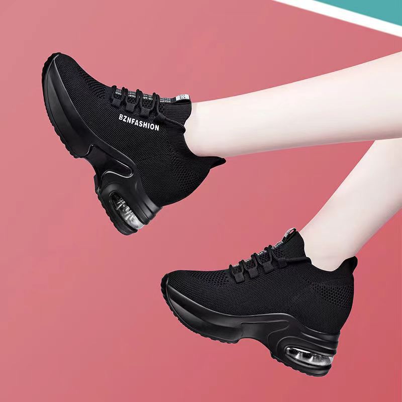 Hidden height increasing women's shoes flying woven mesh surface sports casual air cushion daddy shoes thick bottom non-slip new soft bottom all-match Fashion