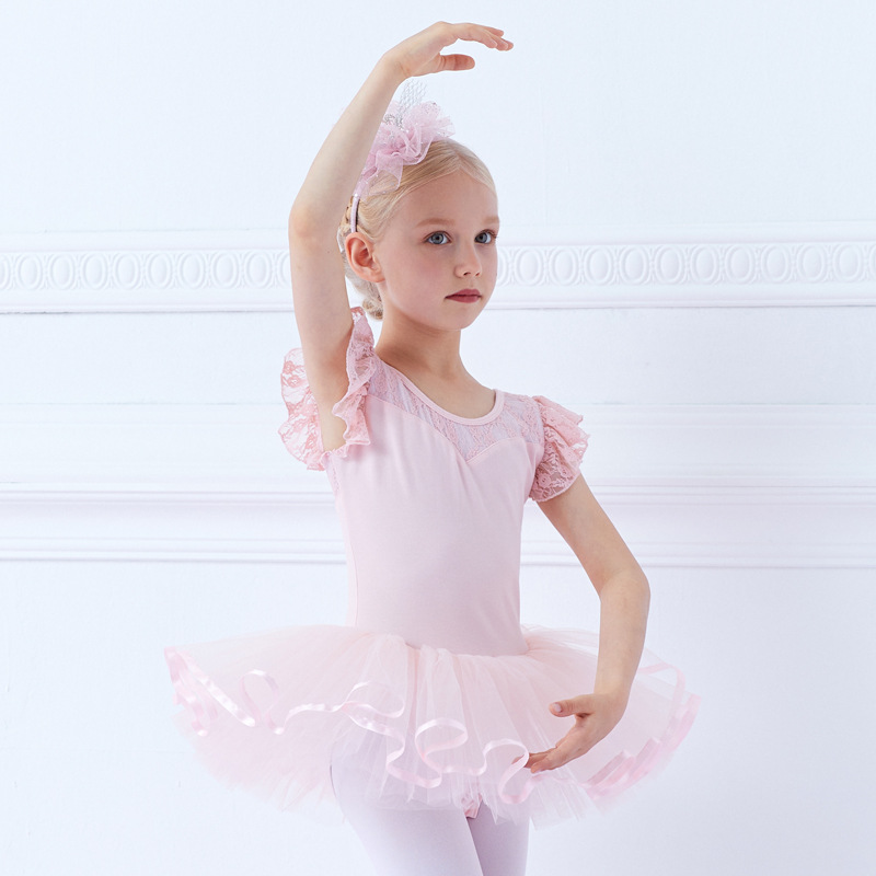 Children's Dance Dress Short-sleeved Spring and Summer Ballet Dress Children's Test Practice Dress Girls' one-body dress Chinese Dance Dress