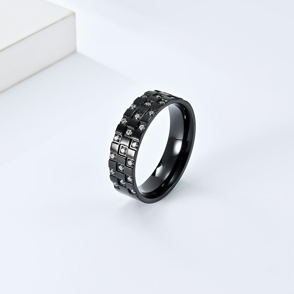 INS Gender-free Neutral Style Titanium Steel Diamond-encrusted Square Zircon Ring Daily Commuter Personalized Wear Matching Jewelry
