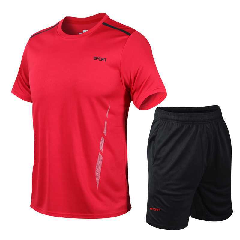 Sports suit Men's 2023 Summer New Men's Loose Fitness Running Quick-drying Breathable Short-sleeved Two-piece Loose