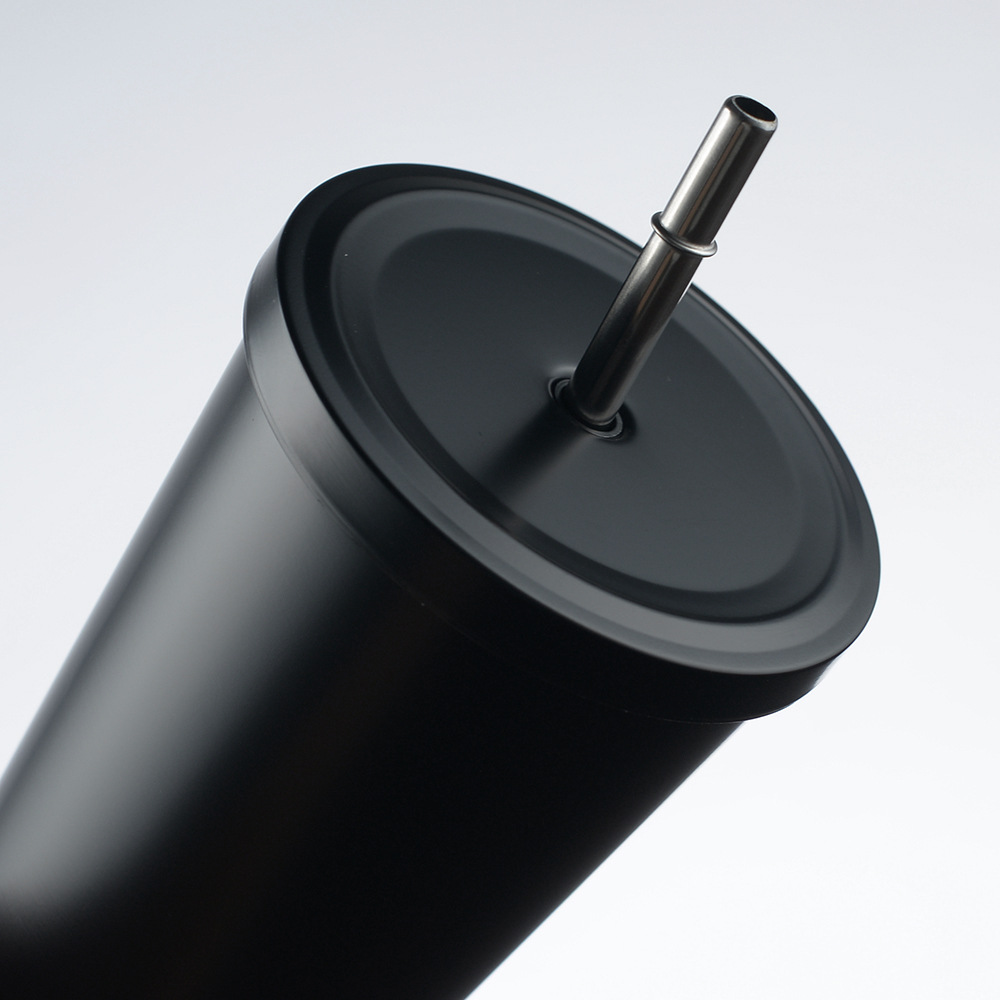 Cross-border 304 Stainless Steel Double-layer Vacuum Thermos Cup Fashionable Simple Straw Coffee Cup Household Portable Handicap Cup