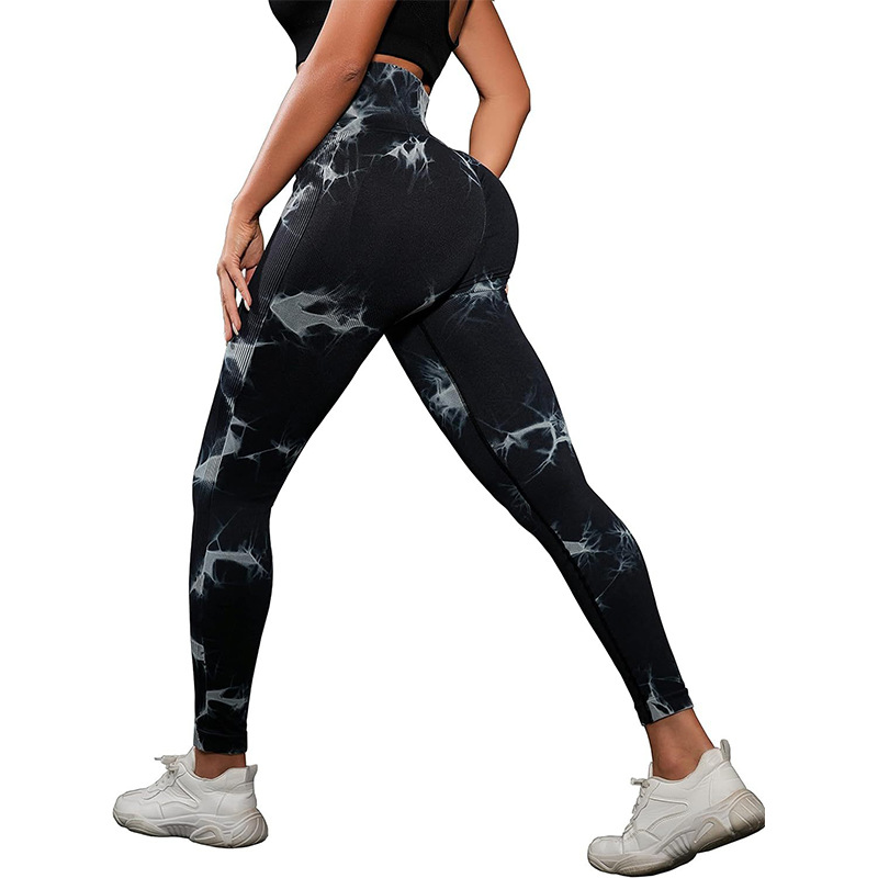 Cross-border plus size European and American Tie-dye Peach Hip Yoga Pants Thickened Seamless Hip-lifting Trousers Tight High Waist Sports