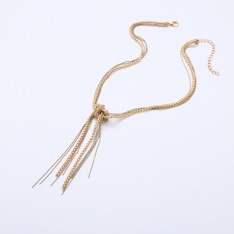 European and American Fashion French Retro Long Plaid Cardigan Chain Tied Fringe Necklace Personality and Quality Clothing Cross-border