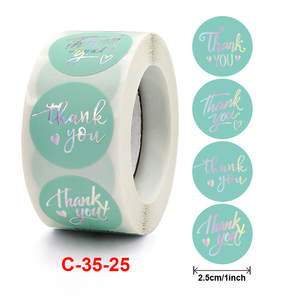Circular roll thank you stickers, rainbow silver gold foil stickers, wedding birthday gifts, decorative self-adhesive labels
