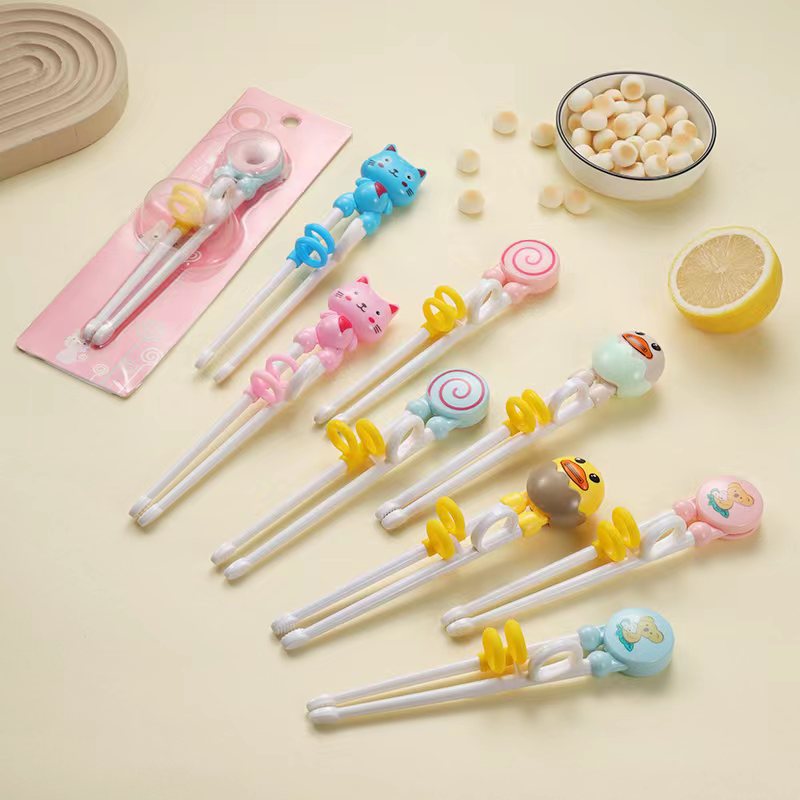 Children's Training Chopsticks Baby Correct Learning Maternal and Infant Portable Cartoon Cat Chopsticks Insert Card Packaging Two-stage Practice Chopsticks