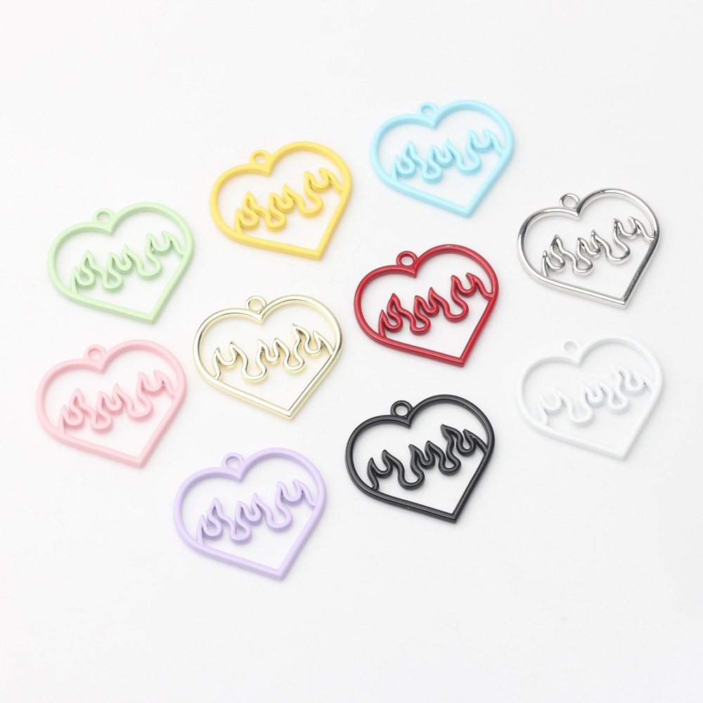 Korean fashion alloy love spray paint ECG Hollow Small pendant DIY jewelry material accessories