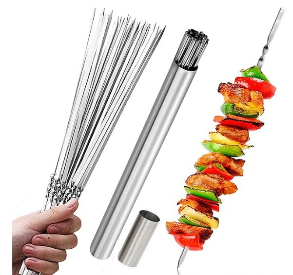 Stainless steel barbecue stick flat stick outdoor barbecue steel stick barbecue stick lamb string stick barbecue skewers