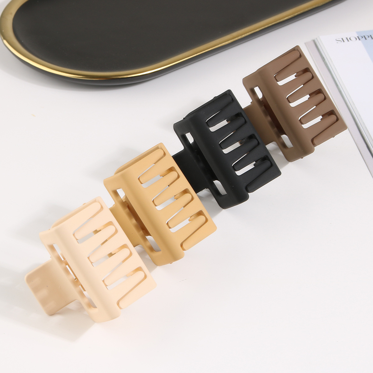 Guanyang PS material 5cm square matte grip clip cross-border  explosion hair claw clip with combination set_voghion.com