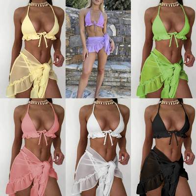 2021 European and American New Mesh Skirt Pleated Swimsuit bikini bikini Cross-border AliExpress