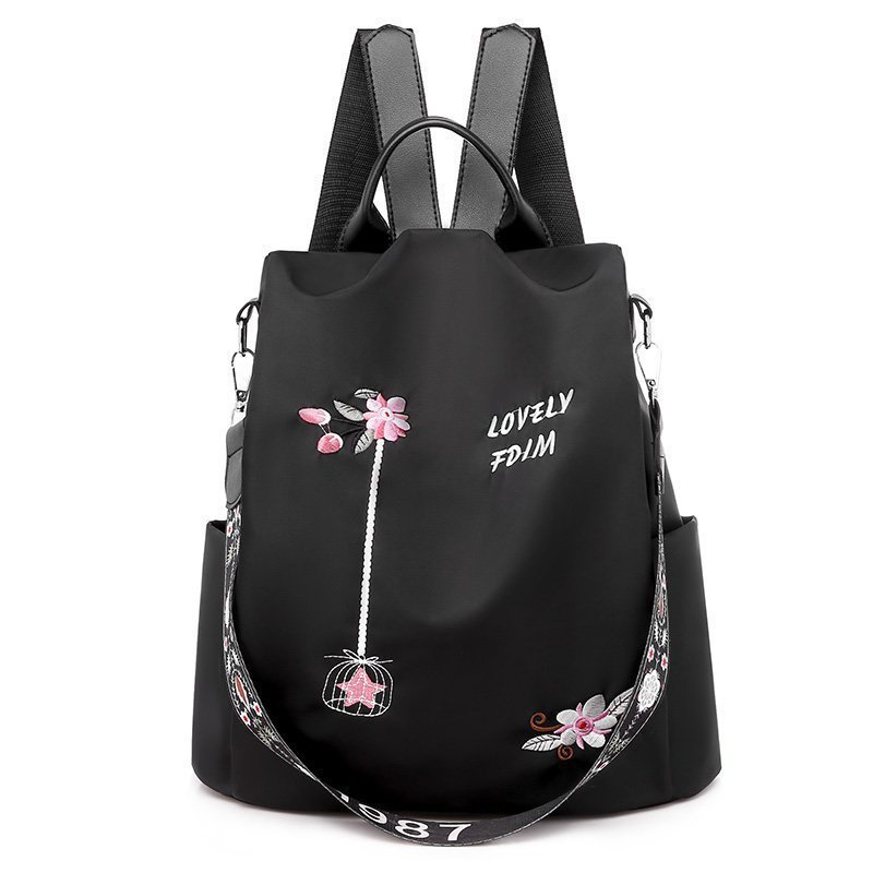 2020 New Flower Embroidered Double Backpack Artistic National Style Women's Oxford Backpack Large Capacity Internet Famous Women's Anti-theft Bag