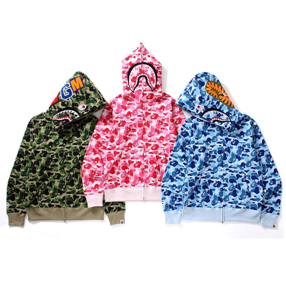 Foreign trade cross-border wholesale tide brand shark head classic camouflage men's sweater casual loose hooded top women's coat